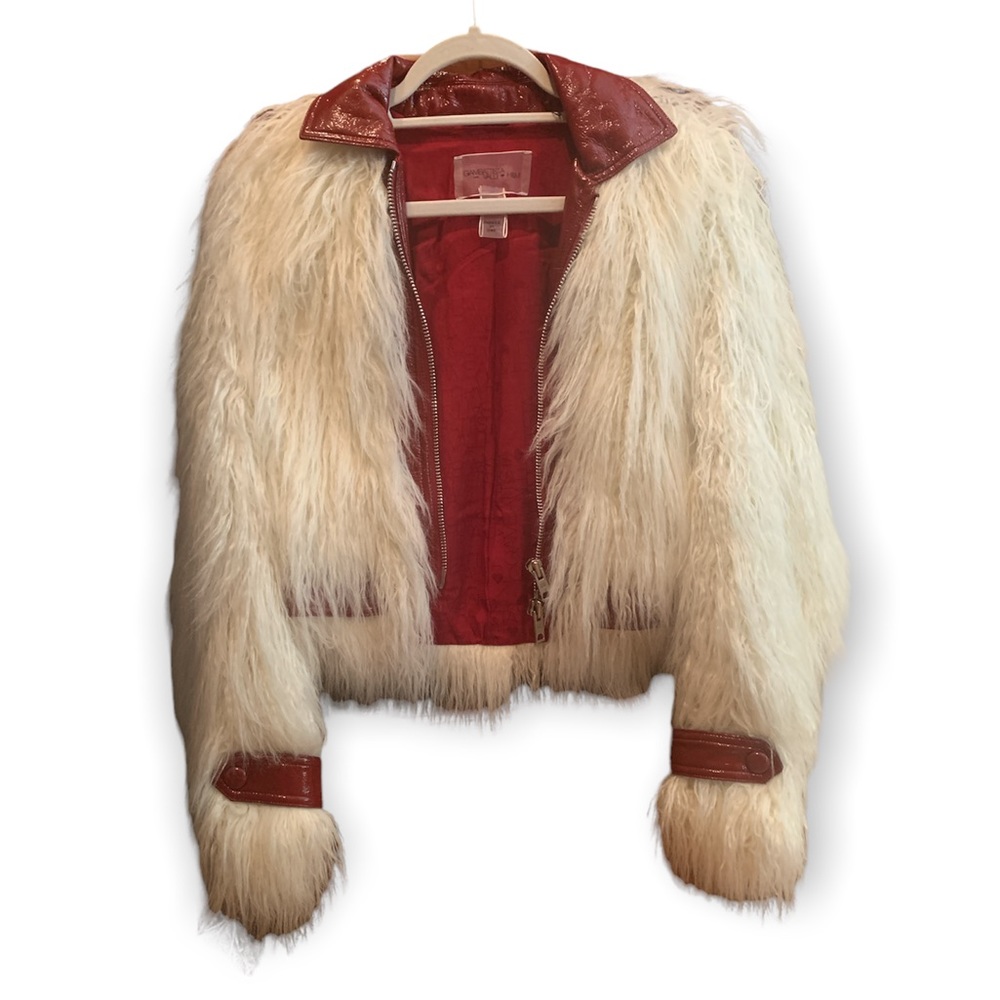H&M x GIAMBATTISTA VALLI collaboration. jacket - red & white, faux fur & leather